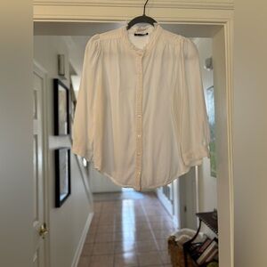 Maven Ivory Tencel Rayon Blouse Frayed Collar Button Shirt Women M